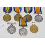 Three British War Medals and Victory Medal pairs, awarded to Pte CE May ASC, Pte W Kitley MGC, Pte A