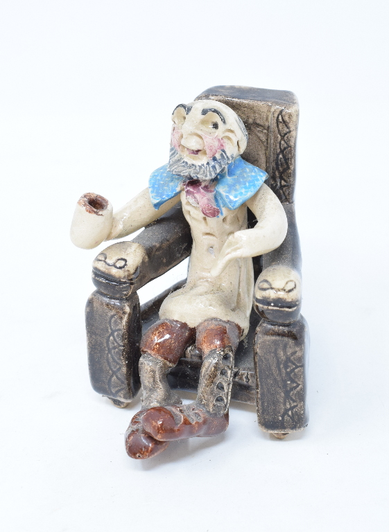 A Will Young Widecombe pottery figure, Old Uncle Tom Cobley, 8 cm high, assorted porcelain Christmas