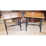 A pair of Anglo-Indian tables, the rectangular satinwood tops on ebonised legs, 67 cm wide (2)