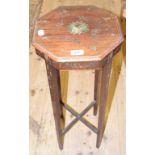 An Edwardian octagonal occasional table, painted a bust portrait of a lady, flowers and swags, 30 cm