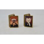 A pair of miniature boxes, decorated dogs (2)