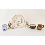 A Meissen porcelain saucer, decorated flowers, 13.5 cm diameter and other ceramics (5)