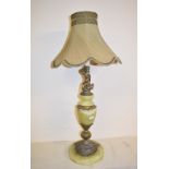 An onyx and gilt metal table lamp, 50 cm high, five other table lamps, and a candelabrum (7)
