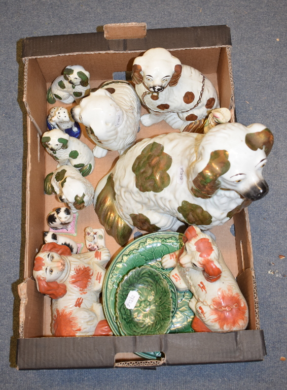A large Staffordshire pottery spaniel, 37.5 cm high, other Staffordshire and a quantity of - Image 3 of 3
