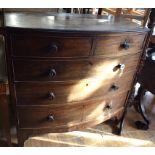 A Victorian mahogany bow front chest, of two short and three long drawers, on bracket feet, 107 cm