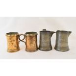 Assorted pewter and brass tankards, a copper haystack measure, other metal wares, Britains painted