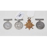 A 1914 Star, awarded to Ply 14646 Pte AW Channing RM Brigade, and three British War Medals,