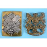 A Gordon Highlanders cross belt plate, with Egypt and India battle honours, and a Victorian Royal