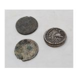 An Ancient Greek AR Drachma, and two Roman coins (3)