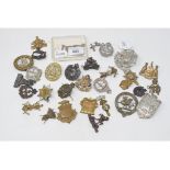 A group of cap and collar badges, including Leeds Pals, Hampshire Yeomanry, Hampshire Cyclists,