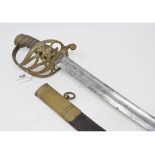 A Victorian sword, the brass guard with VR cipher, in a brass mounted leather scabbard, stamped 5/