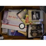 Assorted half crowns, florins, other coins, medallic covers, presentation stamp packs, and other