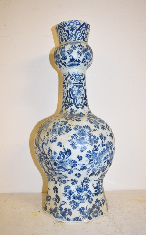 A large Delft pottery vase, restored, 49 cm high, other ceramics and glass (qty)