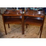 A pair of George III style mahogany tray top bedside cupboard, on chamfered square legs, 57 cm