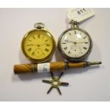A silver pair cased pocket watch, Robert Stroud, another pocket watch and a collapsible fountain pen