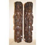 A pair of carved oak caryatids, 57 cm high, and a carved oak frieze, 109.5 cm (3)
