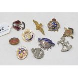 Ten sweetheart badges, including Inns of Court OTC, Tank Corp and RAF