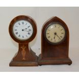 An inlaid mahogany mantel clock, 23 cm high, and another similar, 22 cm high (2)