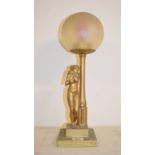 An Art Deco style lamp, applied a figure, 46 cm high