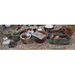 Assorted terracotta and reconstituted stone garden planters and other garden items (qty)