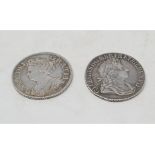 A Queen Anne shilling, 1711, and a George II shilling, 1723 (2)