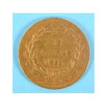 A French gold 40 Franc coin, 1833 See illustration