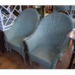 A set of three Lloyd Loom style conservatory armchairs, a conservatory type dining table, with a