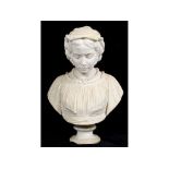 A late 19th/early 20th century Italian carved white marble bust, of a young lady, wearing a bead
