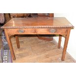 A late 18th century style mahogany table, with two frieze drawers, on chamfered square legs, 110