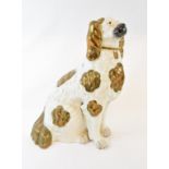 A large Staffordshire pottery spaniel, 37.5 cm high, other Staffordshire and a quantity of