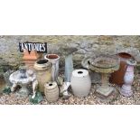Assorted chimney pots, bird baths, statues, a bust and other garden items (qty)