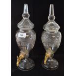 A pair of cut glass brandy dispensers, 35 cm high (2)