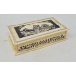 A bone box, decorated a courting scene, 12 cm wide