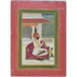 An Indian Samod gouache painting, of a seated man with a pipe, 27.5 x 20 cm (unframed) See