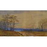 William Tomkin, an extensive landscape with trees, watercolour, signed, 17.5 x 31.5 cm