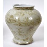 A Chinese pottery vase, of inverted baluster form, decorated en grisaille with birds in a