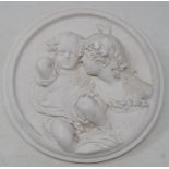 After Lawrence, a plaster roundel, of two children, E Wyon, 18 cm diameter