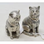 A pair of novelty silver cat salt and pepper pots Modern