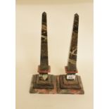 A pair of marble obelisks, repaired, 34.5 cm high