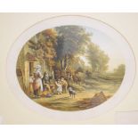 A Le Blond & Co oval coloured print, The Pedler and Waiting At The Ferry, and another Scene at