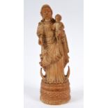 A Goan carved ivory group, the Madonna and Child, probably late 18/early 19th century, slight