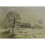 Alwin Crawshaw, a winter landscape, watercolour, signed, 25 x 35 cm