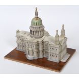 A Goldschieder box model, of St Paul's Cathedral, spire glued, tip missing, 24 cm high, on a