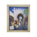 Hans Jacob Hansen, a Moroccan street scene, watercolour, signed, 25 x 19.5 cm