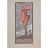 A coloured woodblock print, of a scout, the mount signed Paul W Keen, a similar golfing print,