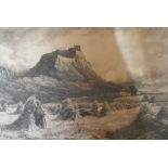 A David Law etching, Stirling Castle, signed in pencil, two Meissonier prints and a Francis