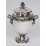 A Victorian silver wine cooler, in three parts, decorated bands of flowers and foliage, the