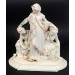 A Worcester Parian group, of a figure and attendance, with painted and gilt decoration, 27 cm high