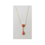 A 9ct gold, coral and pearl pendant Report by NG Approx. 10.8 g (all in)