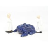 A Royal Doulton figure, Bed Time, HN1978, 14 cm high, another, a pottery frog, and an oil